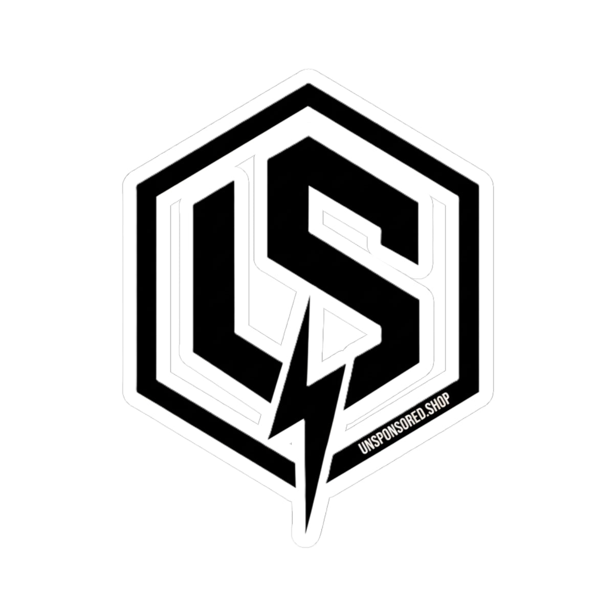 Hexagon LS Lightning Logo Sticker — Black & White Kiss-Cut Laptop Decal