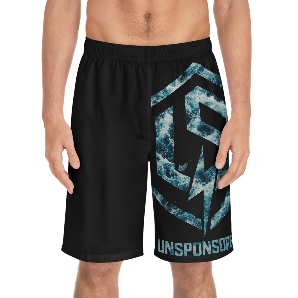 Unsponsored Wave Logo Board Shorts — Men’s Surf Beach Trunks