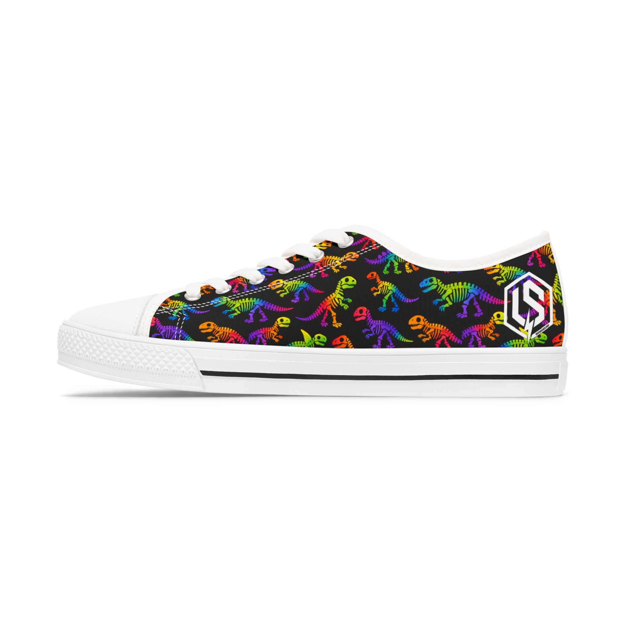 Women's Low Top Sneakers — Rainbow Dino Pattern Canvas Shoes
