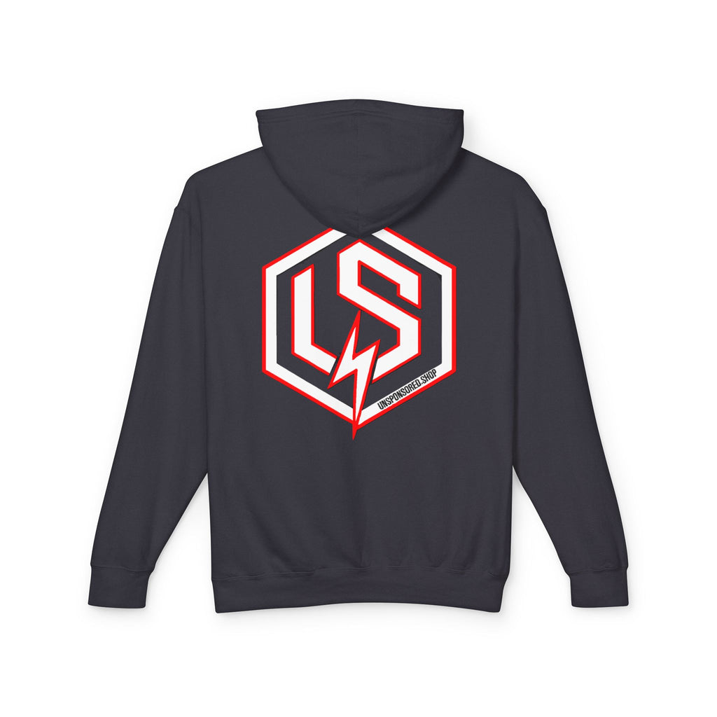 Unsponsored Logo Hoodie (Team Red) — Vertical 'UNSPONSORED' Chest Print & Back Emblem