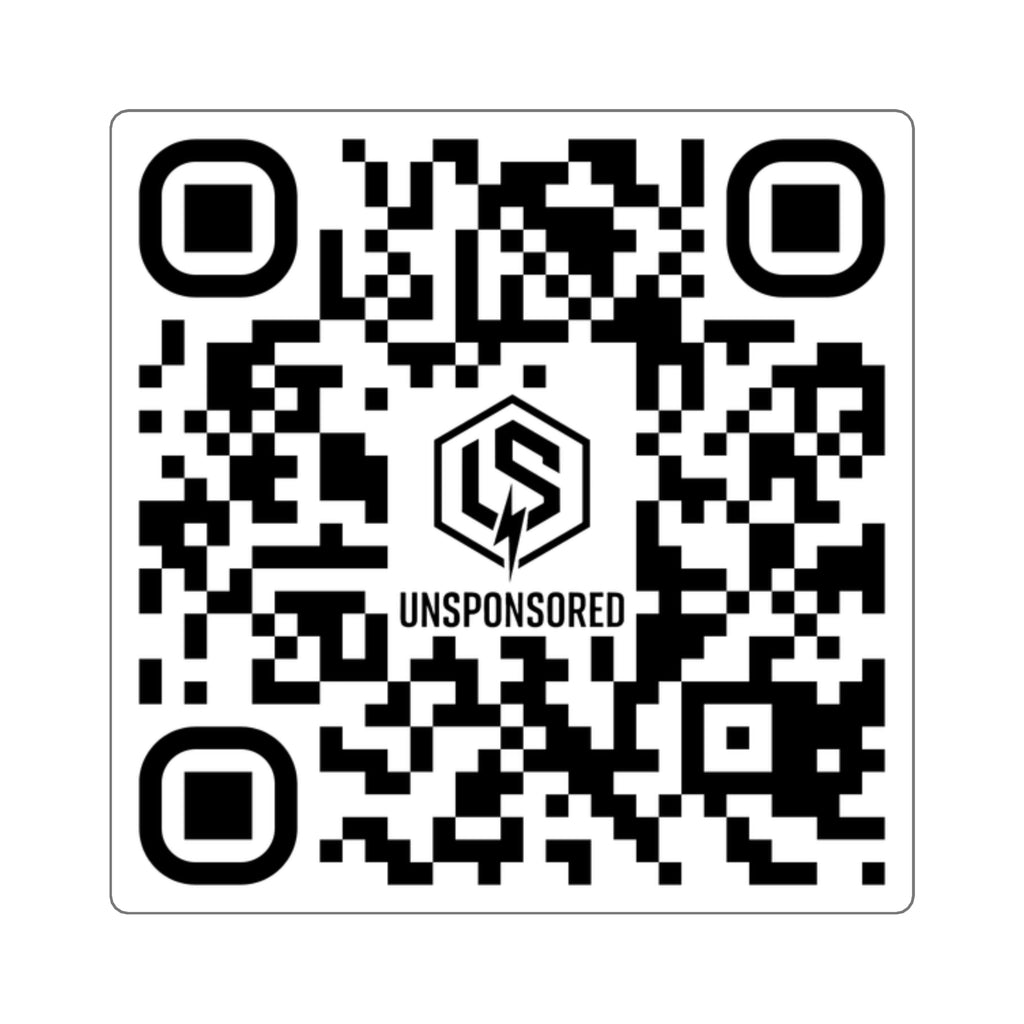 QR Code Square Sticker — "UNSPONSORED" Logo Decal for Laptops & Gear