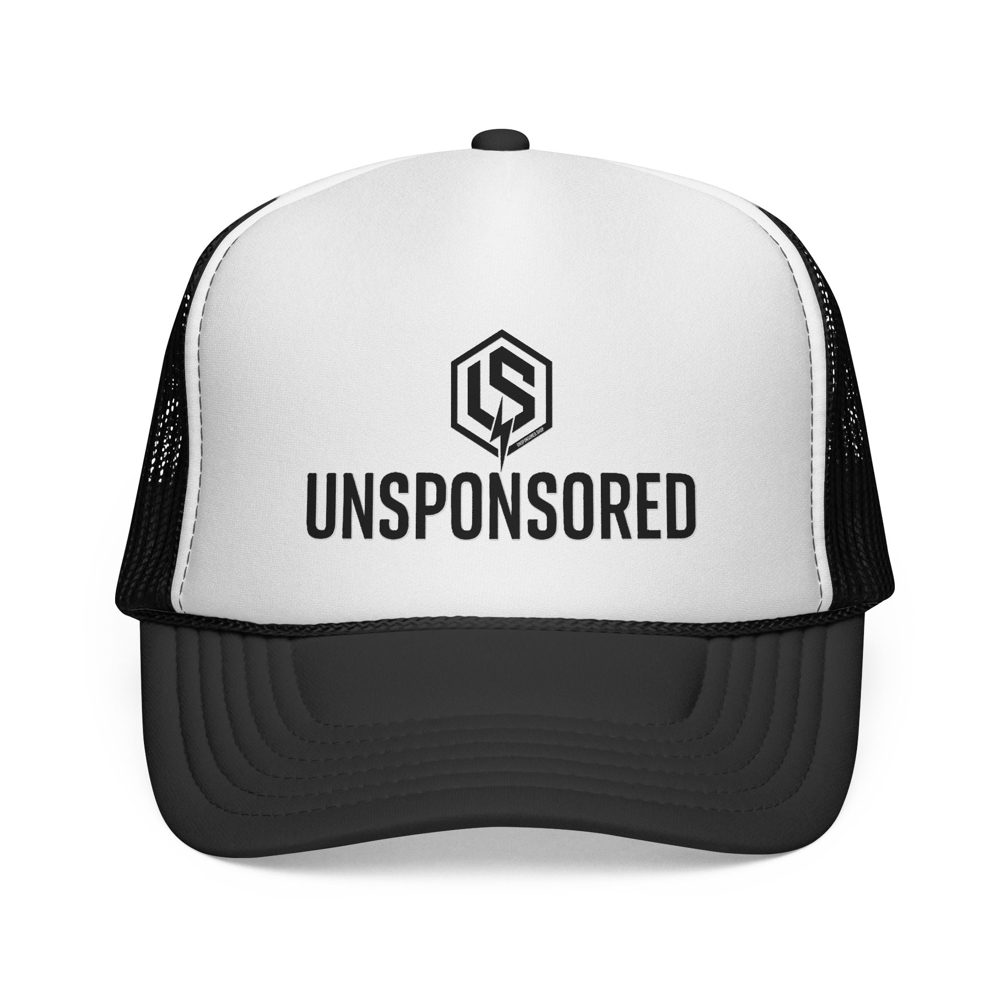 Unsponsored Logo Trucker Cap — Black & White Mesh Baseball Hat