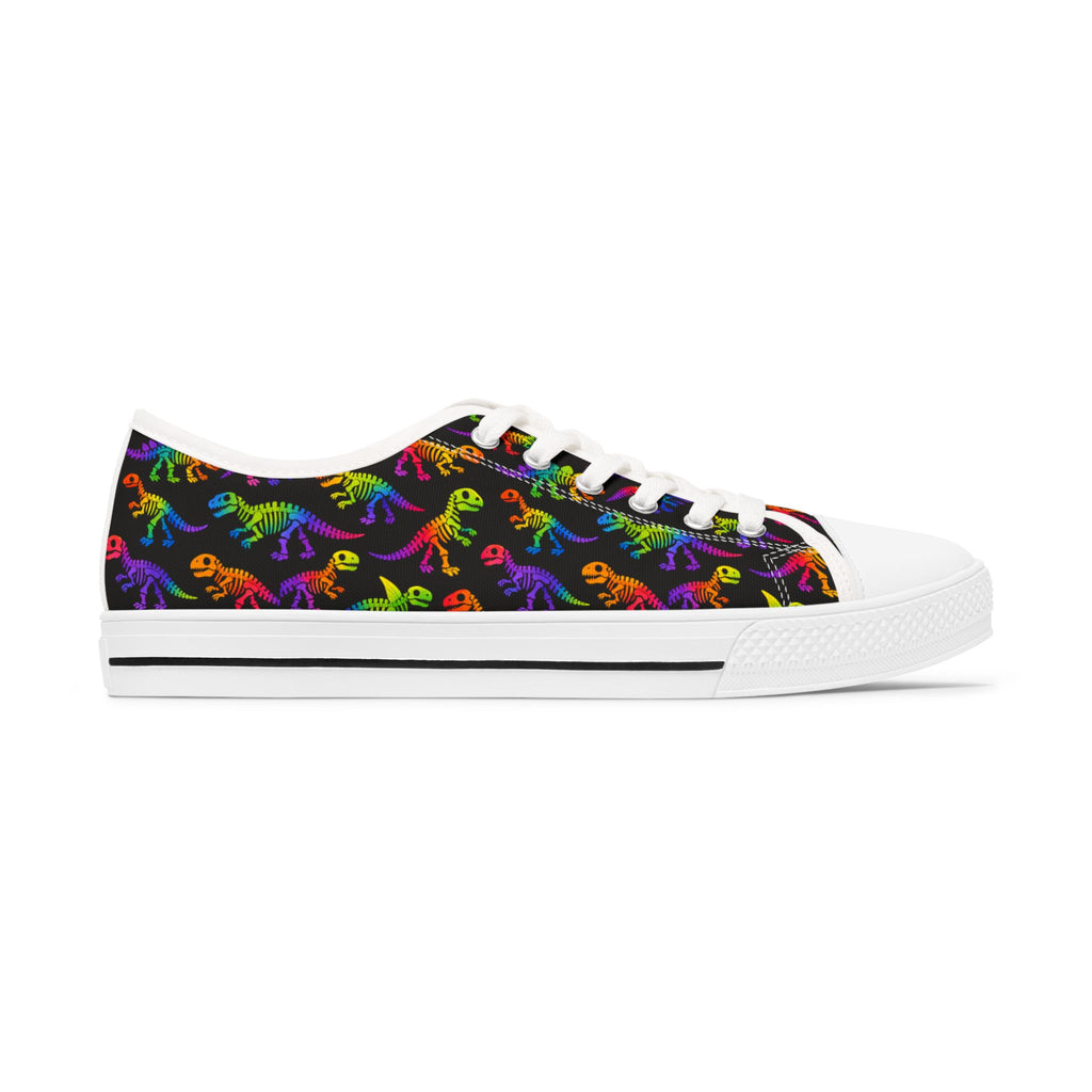 Women's Low Top Sneakers — Rainbow Dino Pattern Canvas Shoes