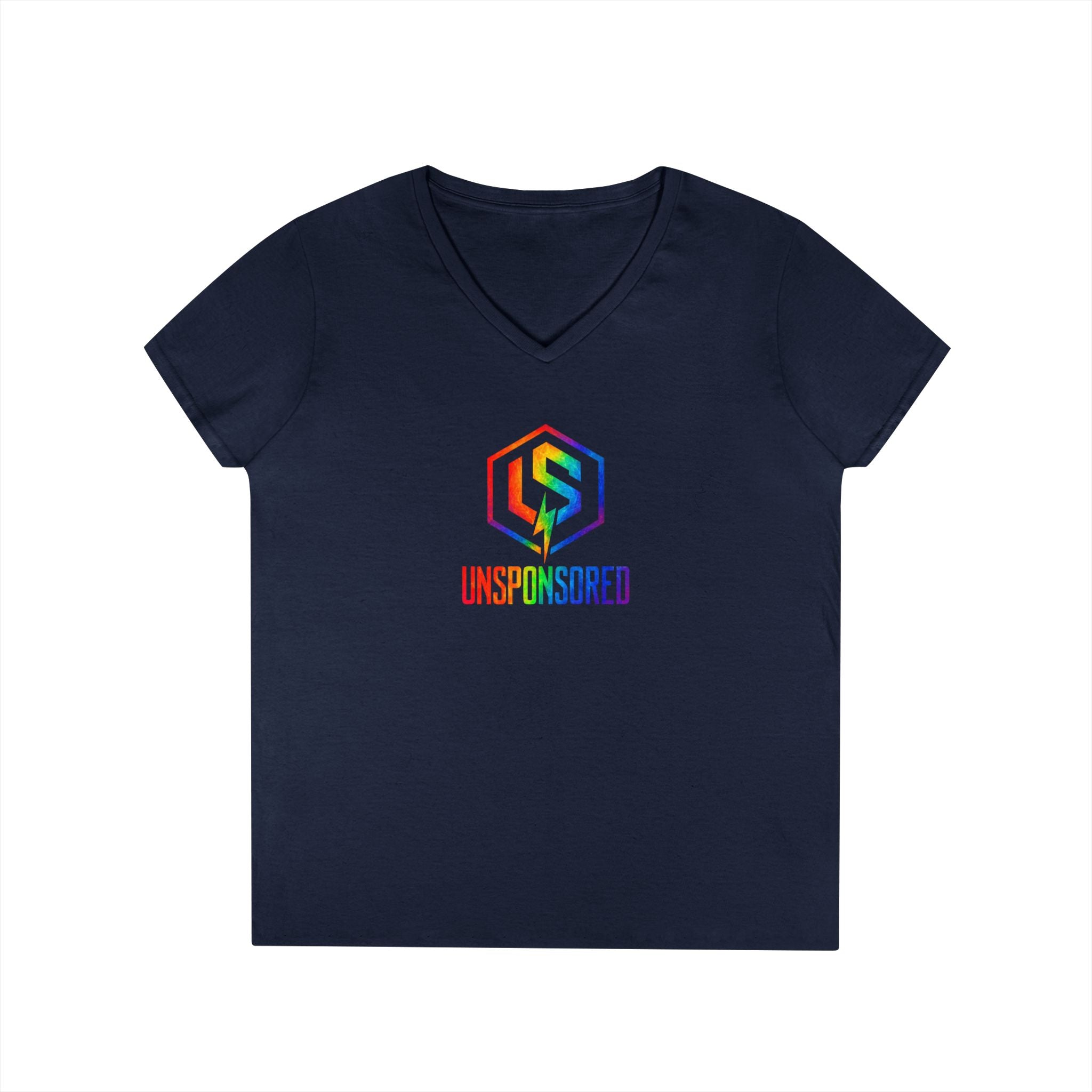 Womens' V-Neck T-Shirt — Rainbow "UNSPONSORED" Logo Tee