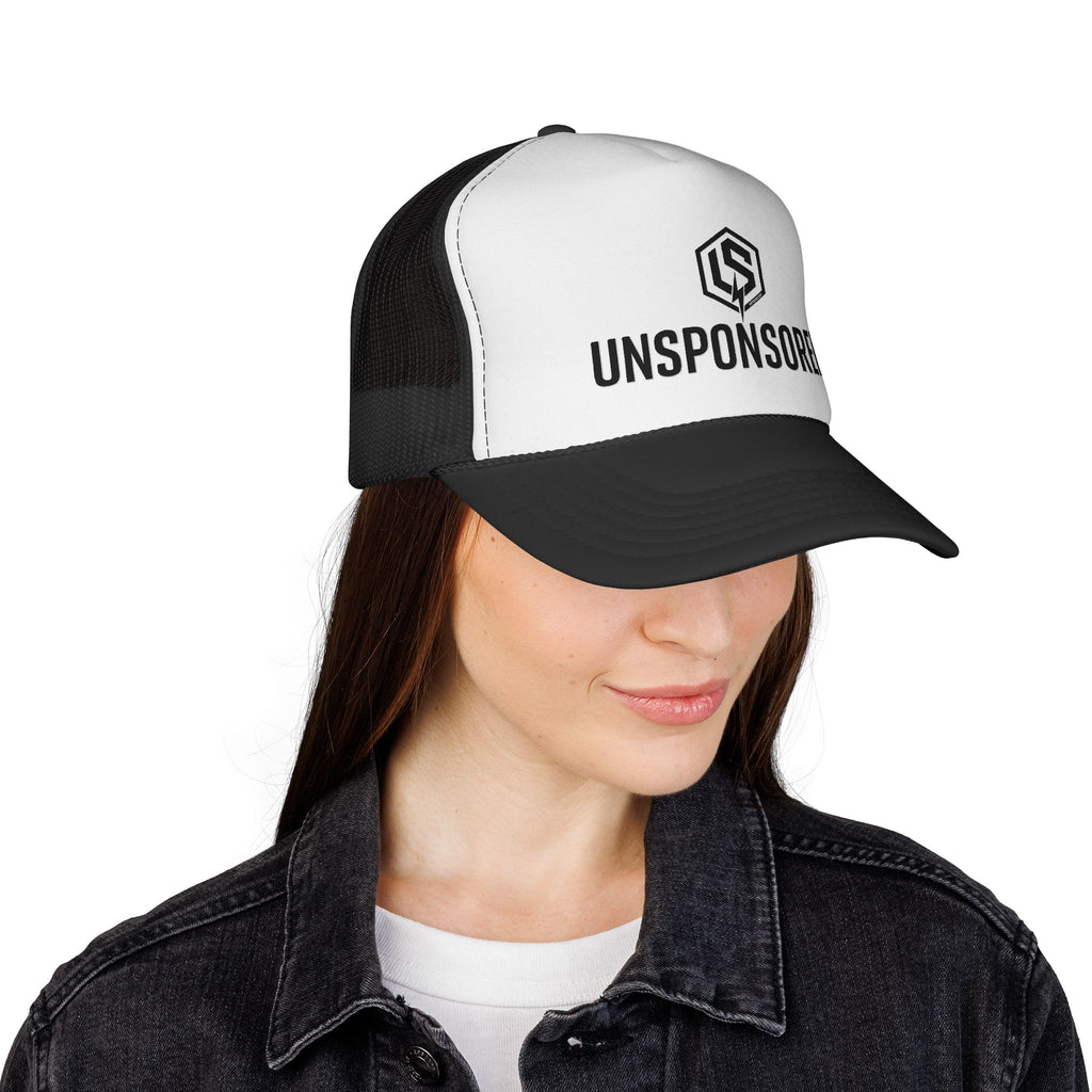 Unsponsored Logo Trucker Cap — Black & White Mesh Baseball Hat