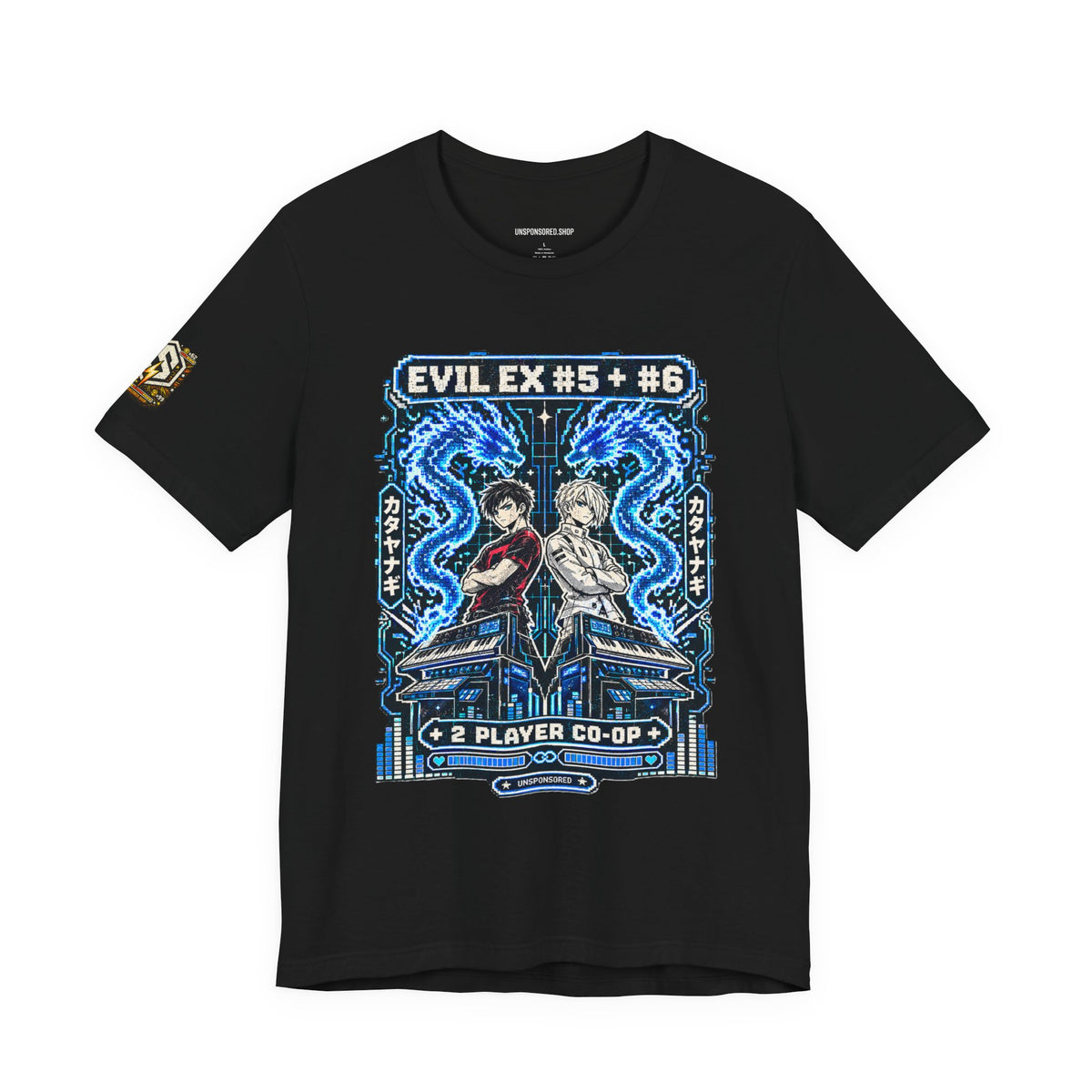 Unsponsored vs the World — Ex #5 & #6 Arcade Graphic Tee — front view