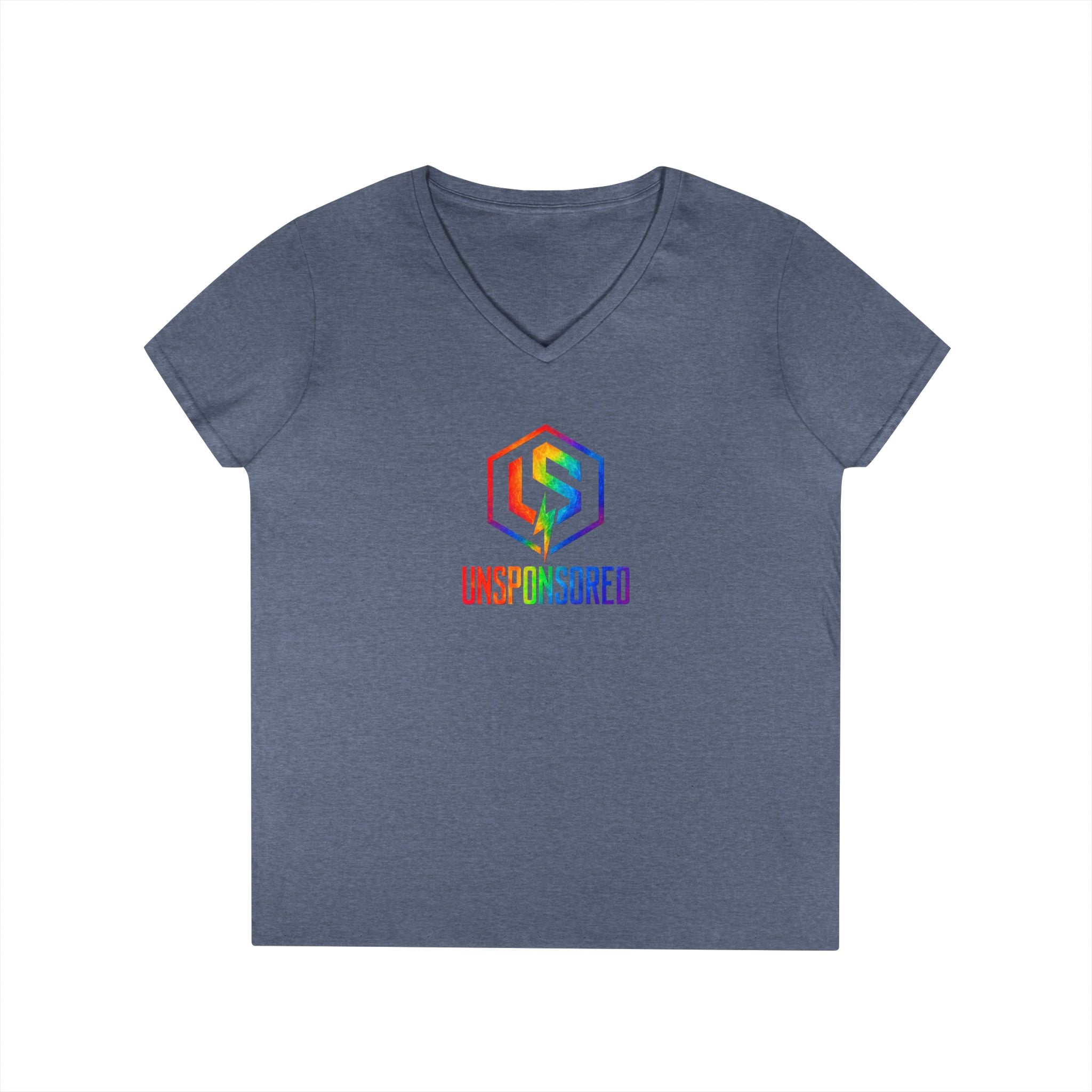 Womens' V-Neck T-Shirt — Rainbow "UNSPONSORED" Logo Tee