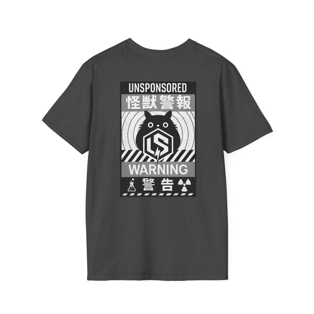 Tanuki Kaiju Warning T-Shirt — 'UNSPONSORED' Retro Monster Graphic Tee