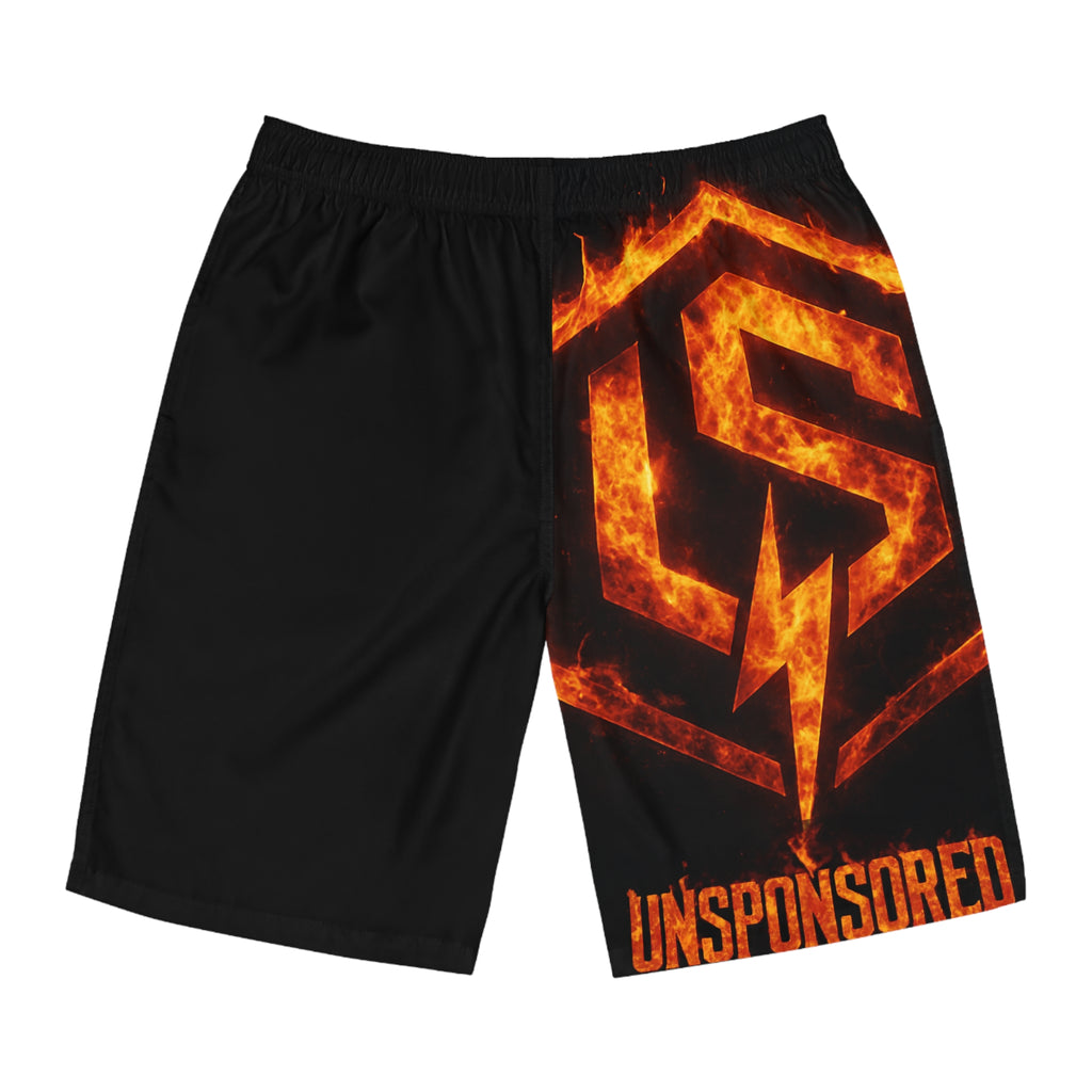 Unsponsored Flame Logo Men's Board Shorts — Black Surf & Swim Trunks