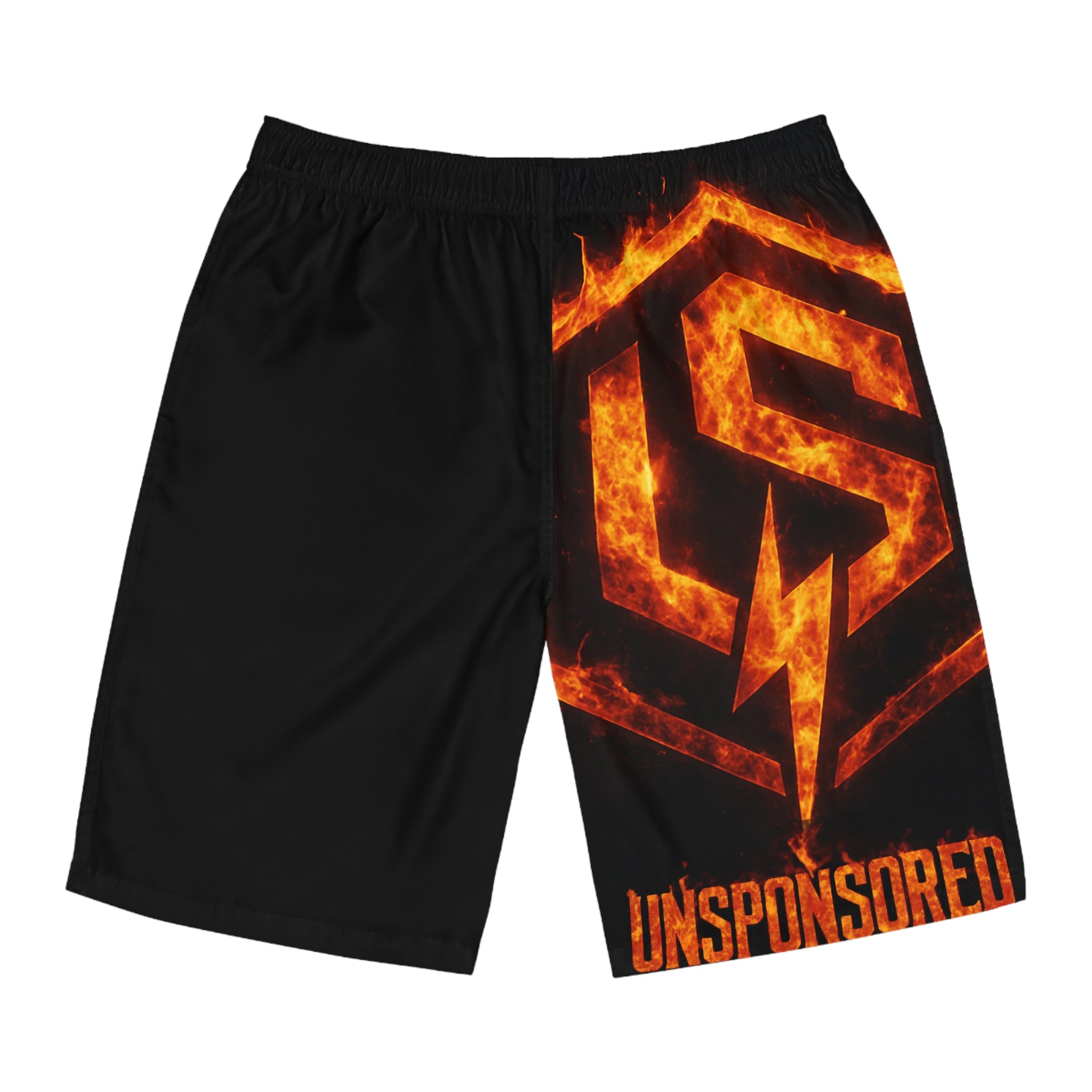 Unsponsored Flame Logo Men's Board Shorts — Black Surf & Swim Trunks