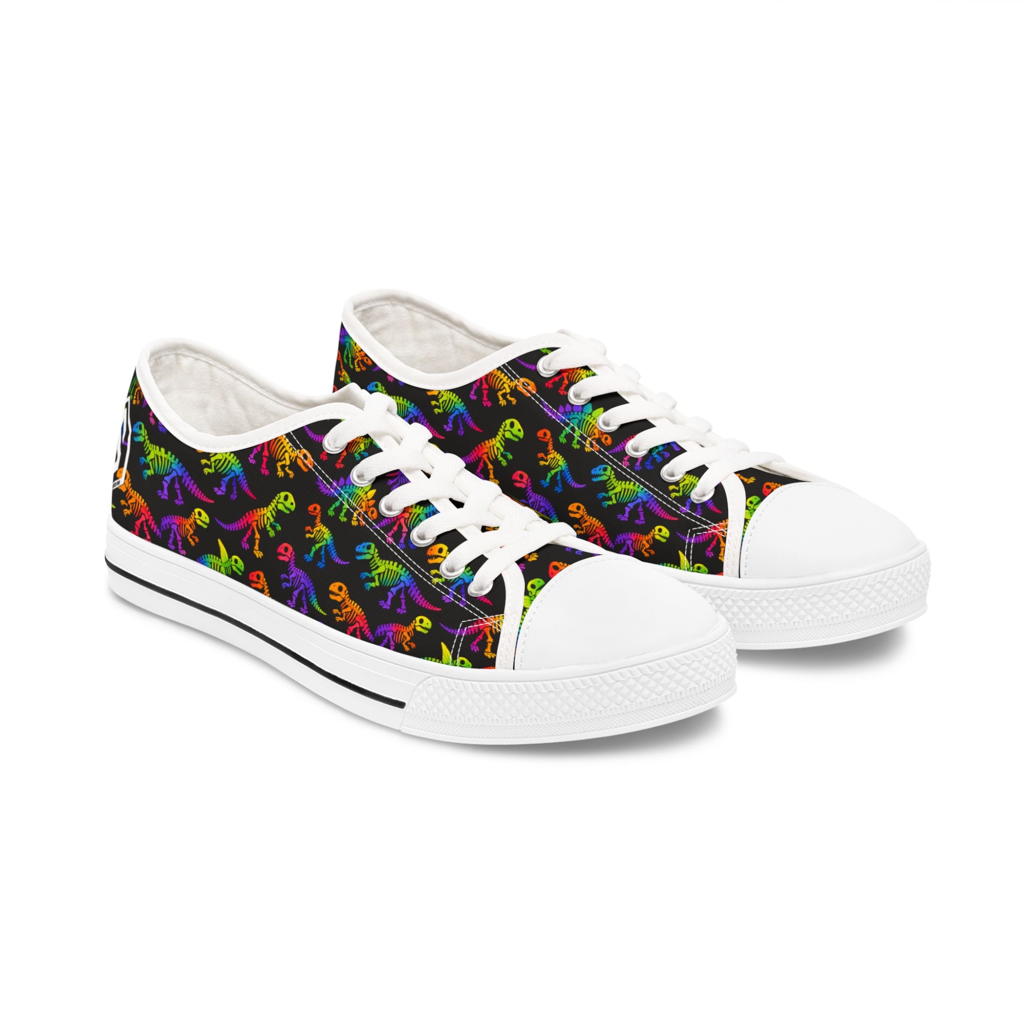 Women's Low Top Sneakers — Rainbow Dino Pattern Canvas Shoes