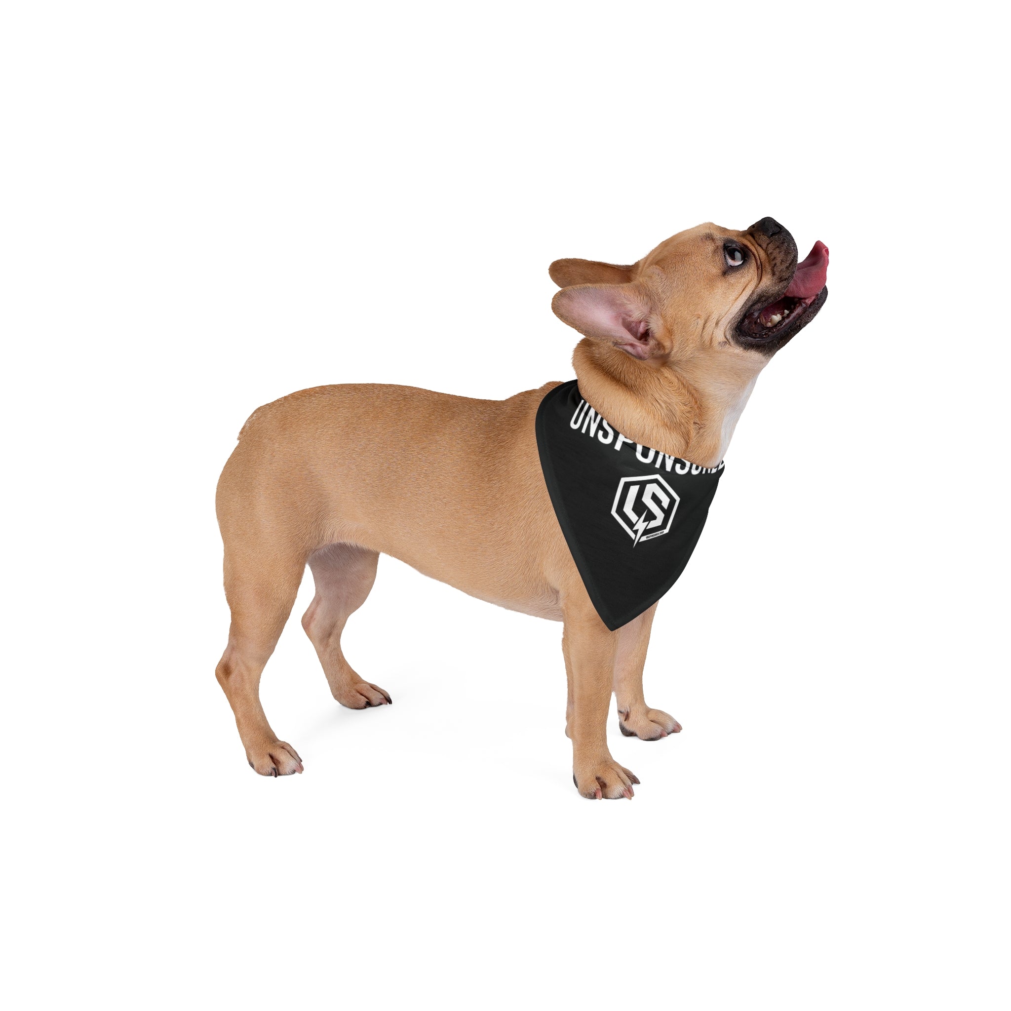 "UNSPONSORED" Black Pet Bandana — Bold Logo Dog & Cat Accessory