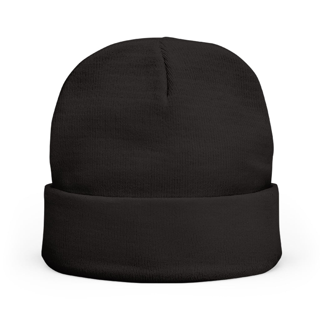 Embroidered 'UNSPONSORED' Knit Beanie — Black Logo Cuff Hat