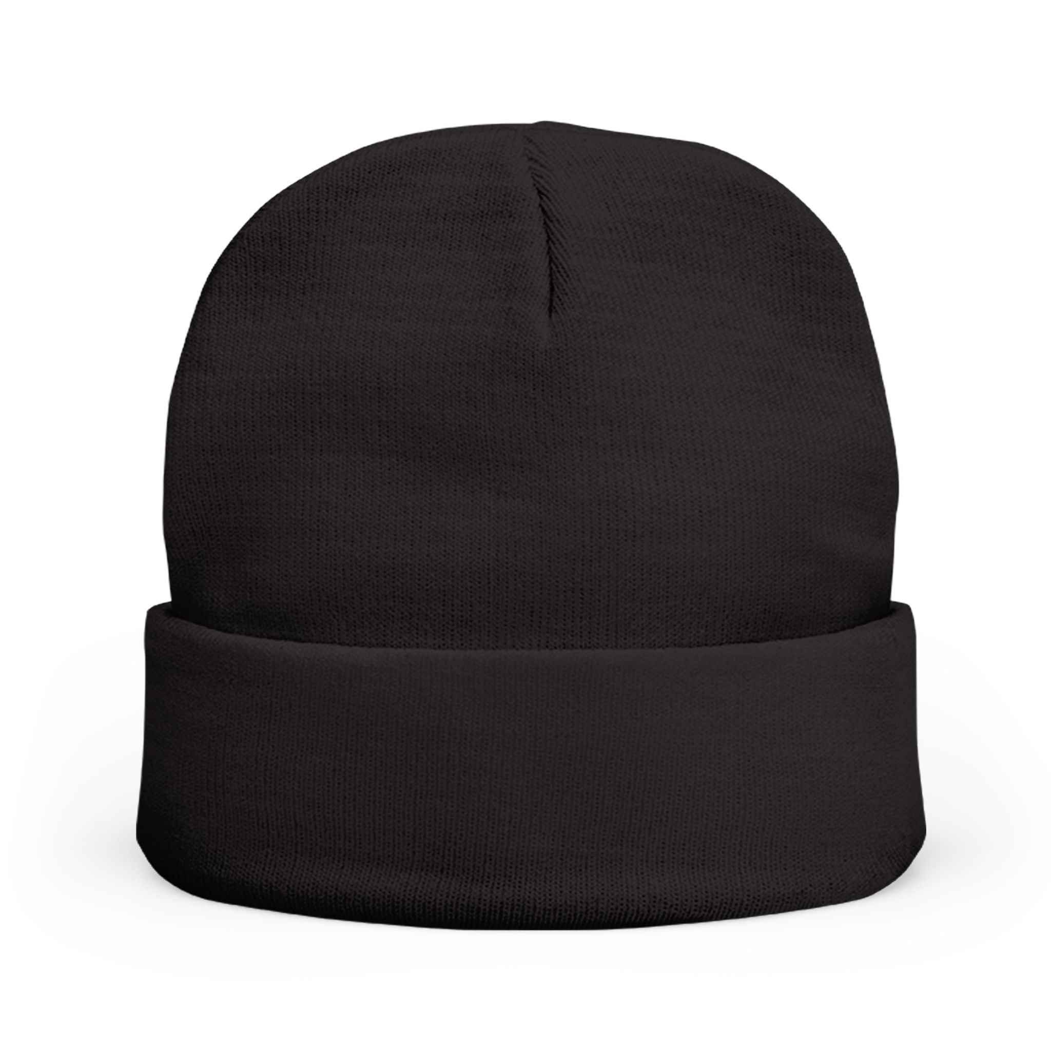 Embroidered 'UNSPONSORED' Knit Beanie — Black Logo Cuff Hat
