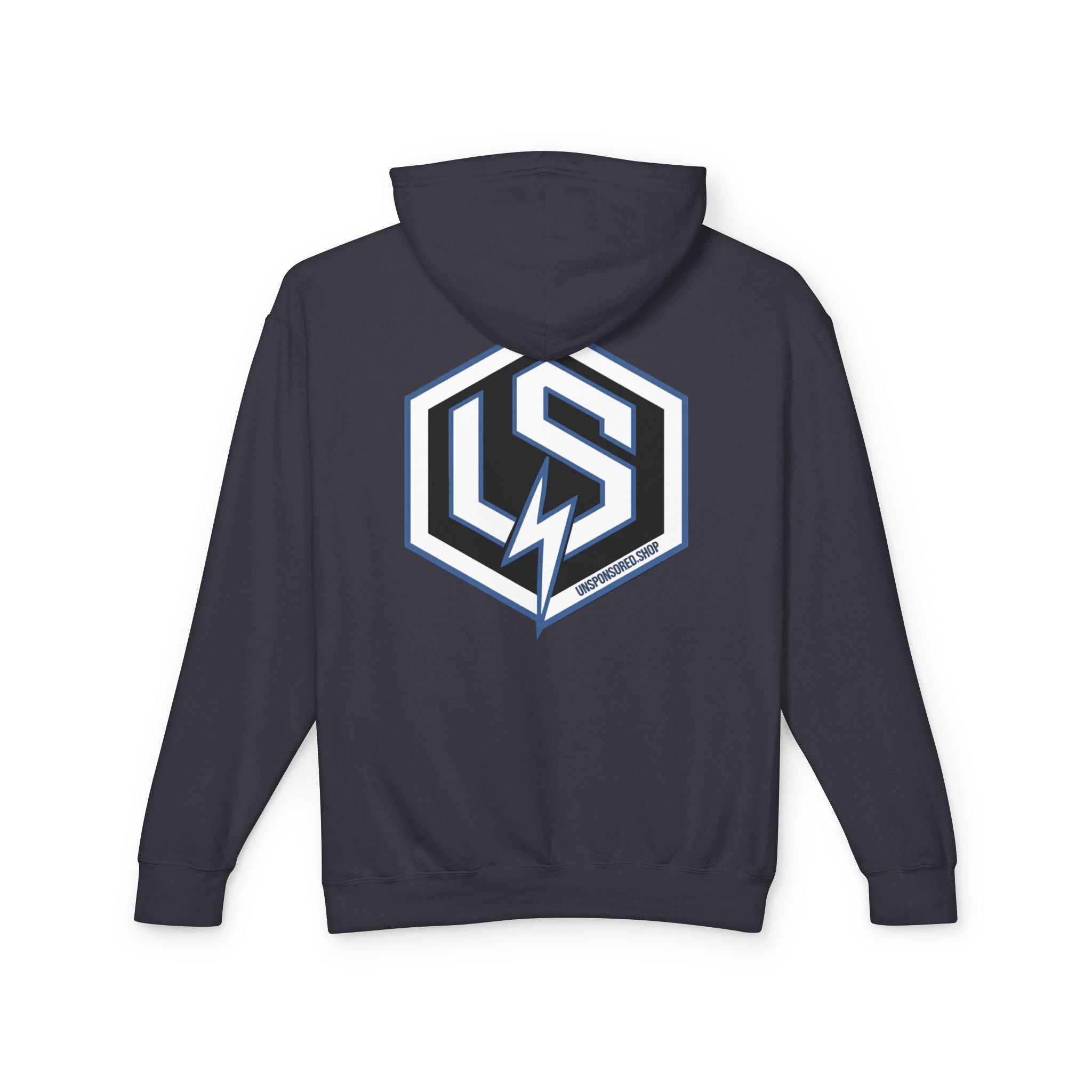 Unsponsored Logo Hoodie (Team Blue) — Lightweight Streetwear Pullover with Vertical 'UNSPONSORED' Text