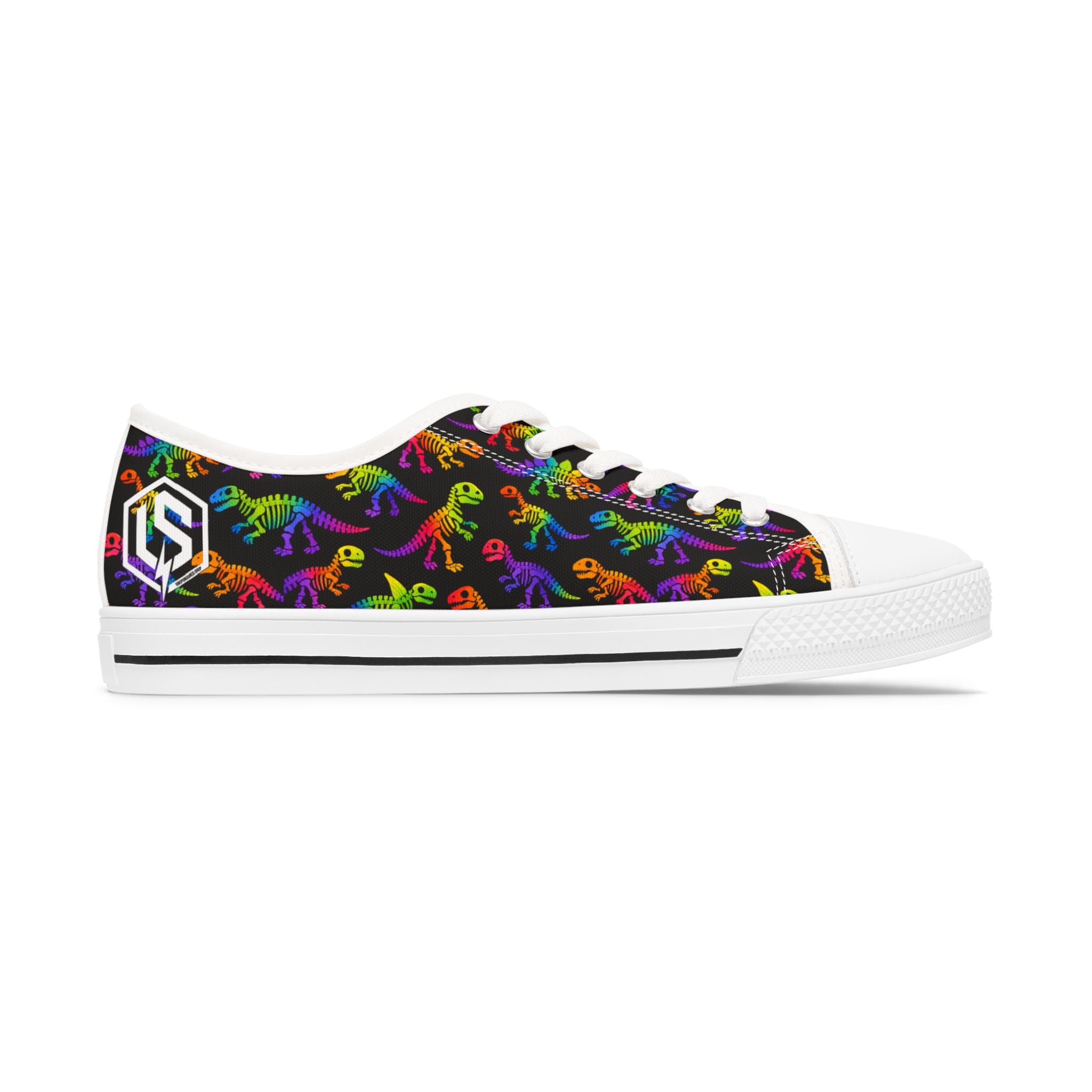 Women's Low Top Sneakers — Rainbow Dino Pattern Canvas Shoes
