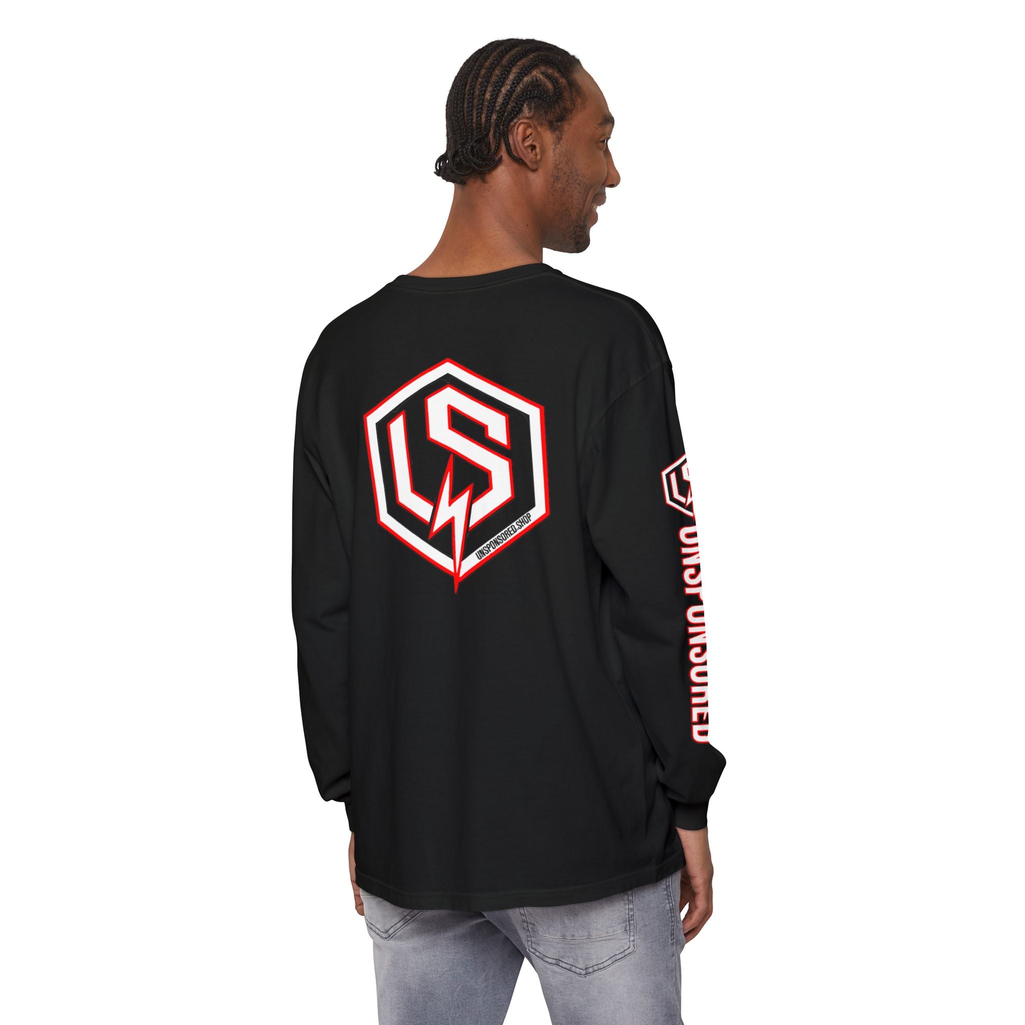 Unsponsored (Team Red) Logo Long Sleeve T-Shirt — Black Streetwear Graphic Tee