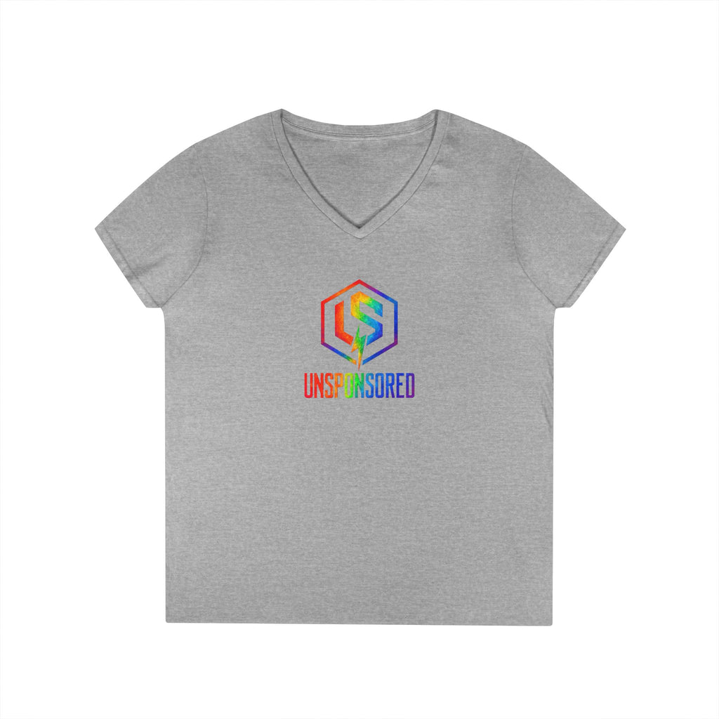 Womens' V-Neck T-Shirt — Rainbow "UNSPONSORED" Logo Tee