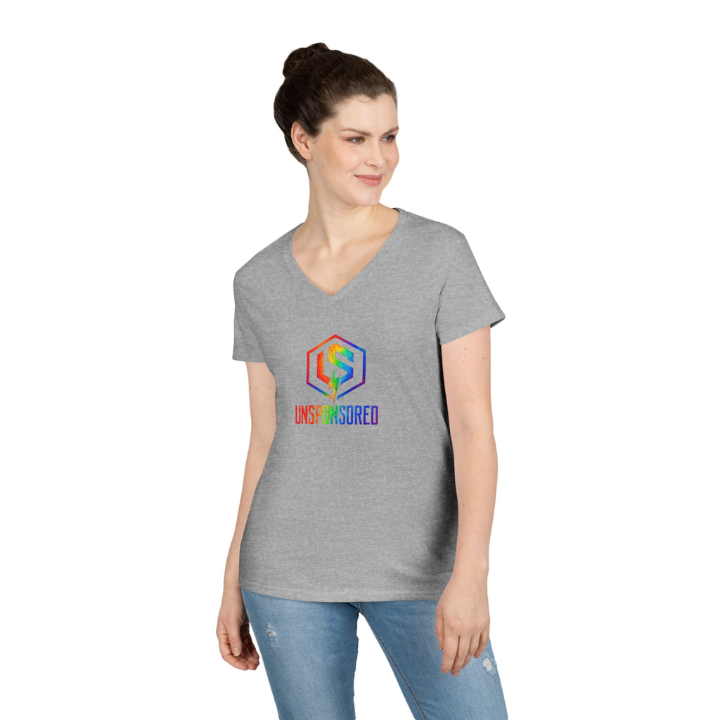 Womens' V-Neck T-Shirt — Rainbow "UNSPONSORED" Logo Tee