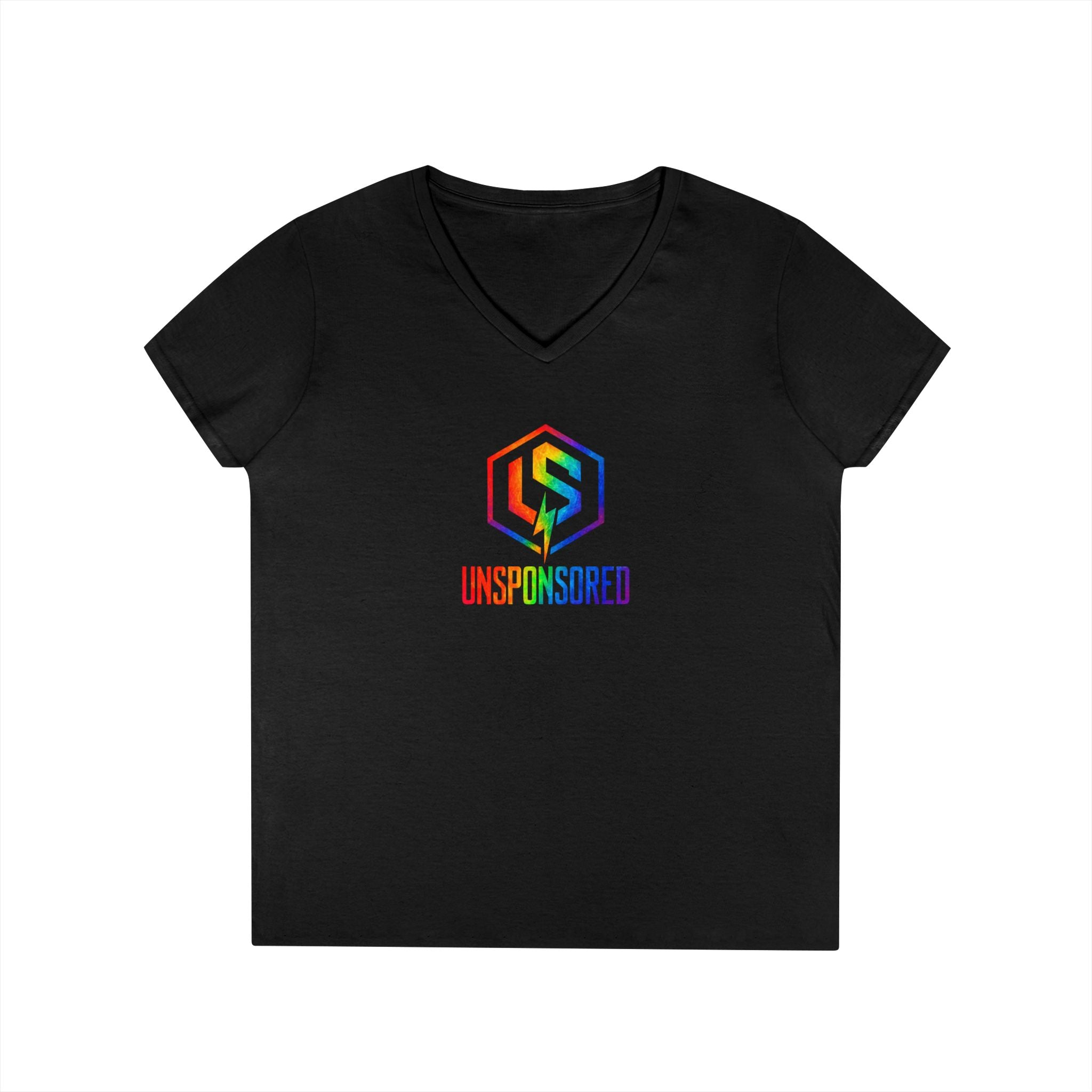 Womens' V-Neck T-Shirt — Rainbow "UNSPONSORED" Logo Tee