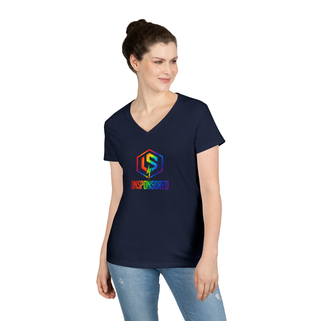 Womens' V-Neck T-Shirt — Rainbow "UNSPONSORED" Logo Tee